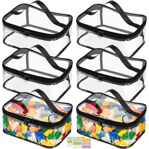 6 Packs Clear Toy Storage Bags PVC Waterproof Toy Organizer with Zip Reusable Bags for Building Blocks Board Game Puzzles