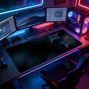 Starry Sky Manta Ray Sci-Fi Large Gaming Mouse Pad, Non-Slip Rubber Base Stitched Lock Edge Desk Mat, Cosmic Ocean Design Desk Pad, Durable Computer Accessory, Desktop Accessory for Home Office & Gaming Setup, Gift for Gamers & Ocean Lovers Boys, Mousepad