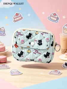 Girl's Cartoon Kitten Mini Cosmetic Bag,Cute Black Cat Print Small Slim Flip Card Bag,﻿ Melman,Multifunctional ID Credit Card Holders,Commuting, Travel,Fashionable Makeup Bags,Lipstick Earphone Card Portable Storage Bags,Girls,Gift