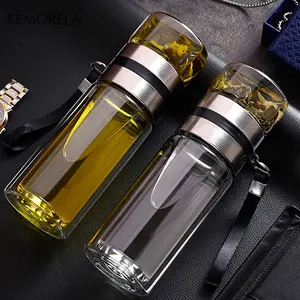 Glass Tea Brewing Travel Bottle, Leak-Proof Double Layer Cup with Infuser & Water Separation Design Drinkware