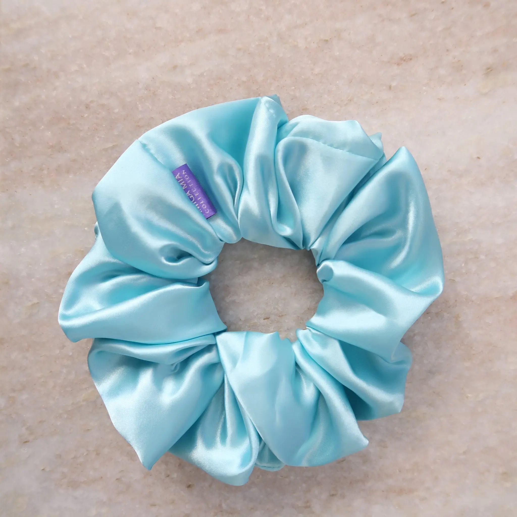 Sky Solid Light Blue Polyester Satin Round Scrunchie - 3" Across Design, Wide Elastic for Soft Gentle Grip, Synthetic, Basic Casual Everyday Use, Easy To Tie