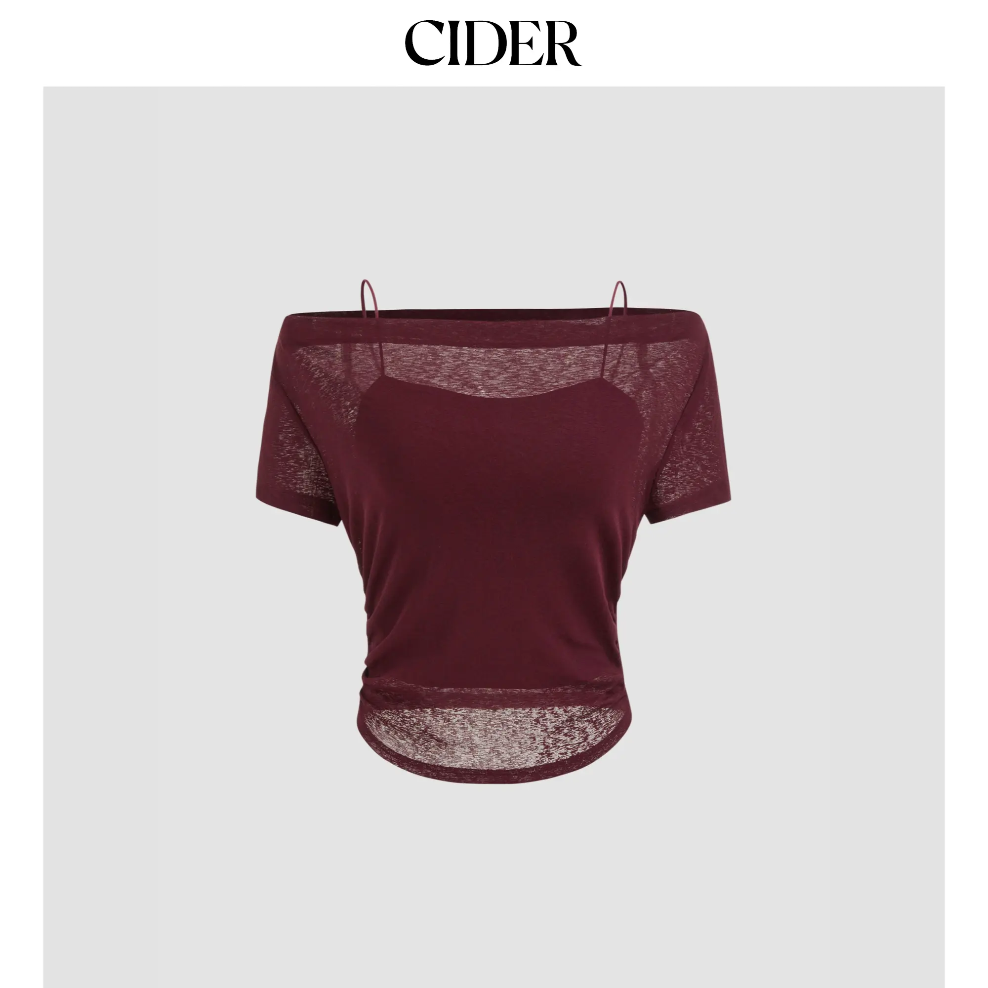 Cider Off-shoulder Ruched Short Sleeve Tee & Cami Top