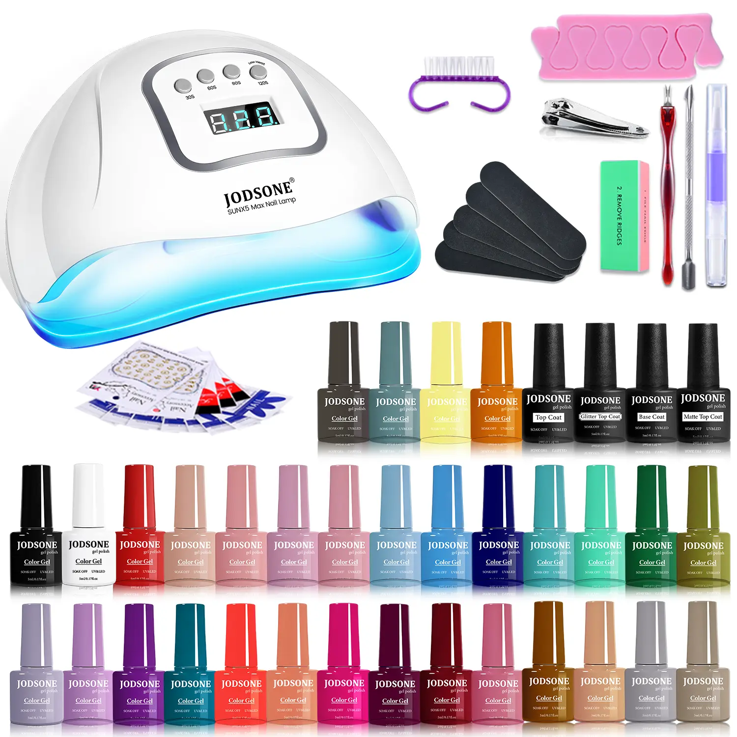 JODSONE 32-Color Gel Nail Polish Set with UV Light, Soak-Off Glitter/Matte Base & Top Coat, Nail Art Manicure Care Cosmetic for Smooth Flawless Salon & Home DIY Use, Nail Care, Boxed Nail Art Kits