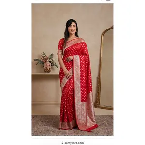Banarasi Silk Pre-Pleated Saree with Zari Butta Work
