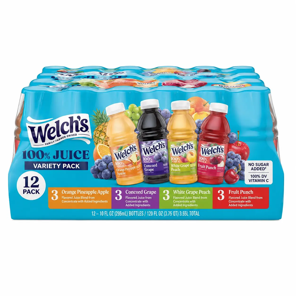 Welch's 100% Juice Variety Pack, 10 fl. oz. Bottles, 12 Pack – Assorted Fruit Flavors, No Added Sugar, Excellent Source of Vitamin C