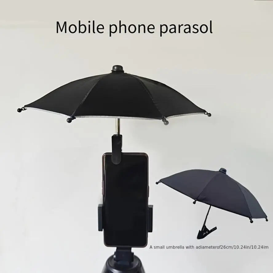 Mini Portable 26cm Umbrella Sun/Rain Guard - Anti-Glare UV Protection, Durable Cute Design, Phone Stand Mount Included for Outdoors Fashion Accessory Keychain