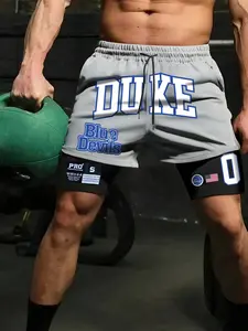 Men's Regular Fit Duke Letter Print 2-in-1 Athletic Shorts, Casual Comfy Breathable Shorts for Daily Outdoor Wear, Men's Bottoms for Summer