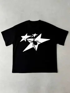 Spider Star Graphic Oversized T-Shirt - TikTokShopBlackFriday Deals FallFashion, Trendy Streetwear Top, Bold Contrast Print, Stylish Casual Outfit, Versatile Daily Wear Essential, Viral TikTokShopFallDealsForYou Pick, Clothes