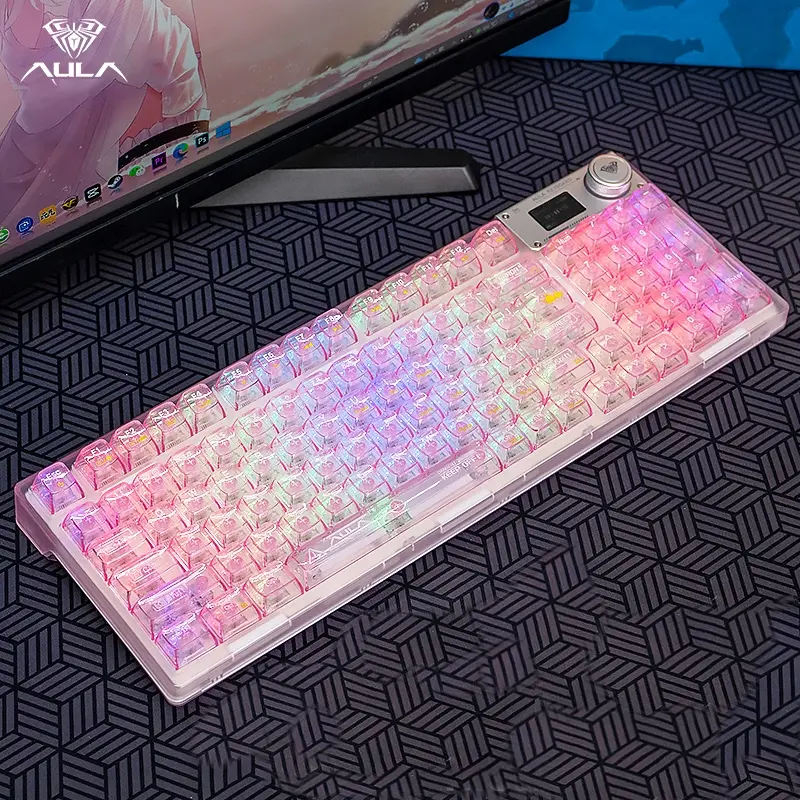 [Version 2.0]AULA F98 Pro V3 Full Transparent Wireless Mechanical Keyboard 10000mAh Battery, TFT Smart Screen & Knob, Tri-Mode Bluetooth/2.4G/USB-C, Hot Swappable Gasket RGB Gaming Keyboard,summerwins
