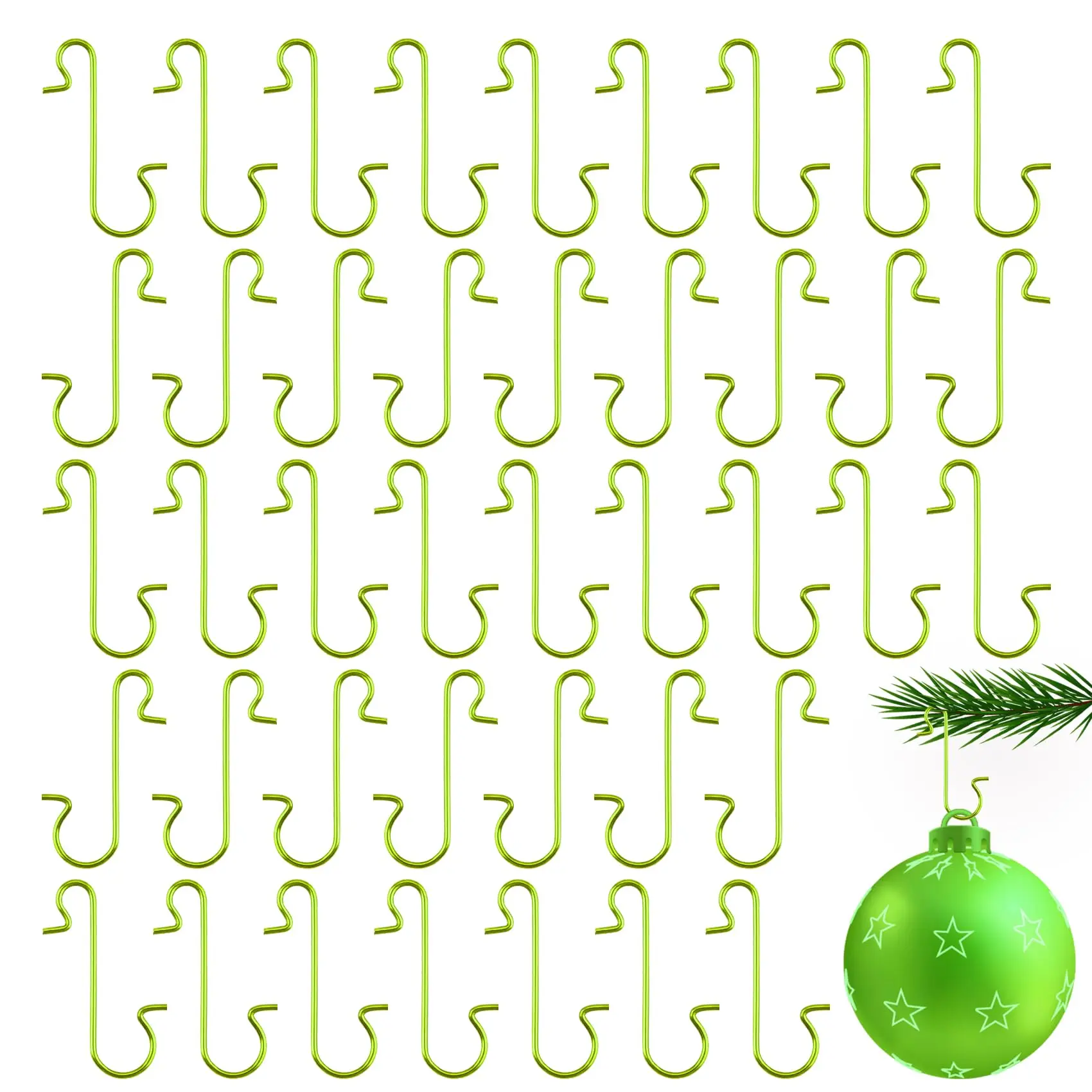 Ornament Hangers, Christmas Tree Hooks for Hanging Ornaments, Christmas Ornaments, Christmas Decorations Outdoor, Metal Wire Hooks Ornament Hangers with Storage Box for Christmas Tree Decoration,Green