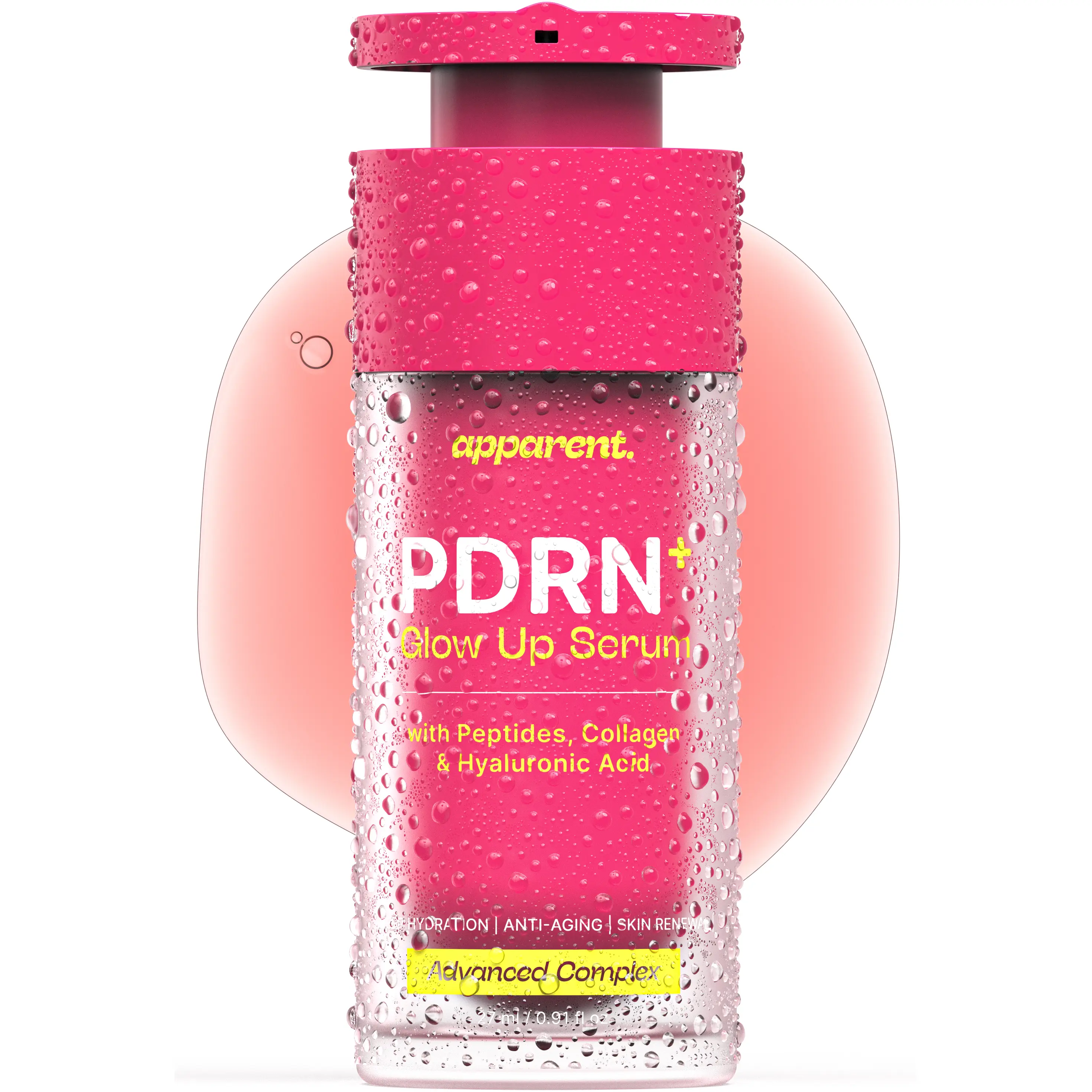Apparent. PDRN Salmon DNA Serum | Korean PDRN Serum 1% or 10,000 PPM | Pink Peptide Serum for Face with Collagen & Hyaluronic Acid | Hydrating, Anti-Aging & Plumping Skin Glow | 27 ml / 0.91 fl. oz.