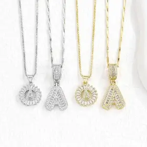 2-Pack 14K Gold Plated CZ Initial Necklace A to Z Alphabet Pendant Set for Women Custom Dainty Letter Necklace Stackable Chain Jewelry Perfect Gift for Birthday Anniversary Graduation Christmas and Everyday Wear