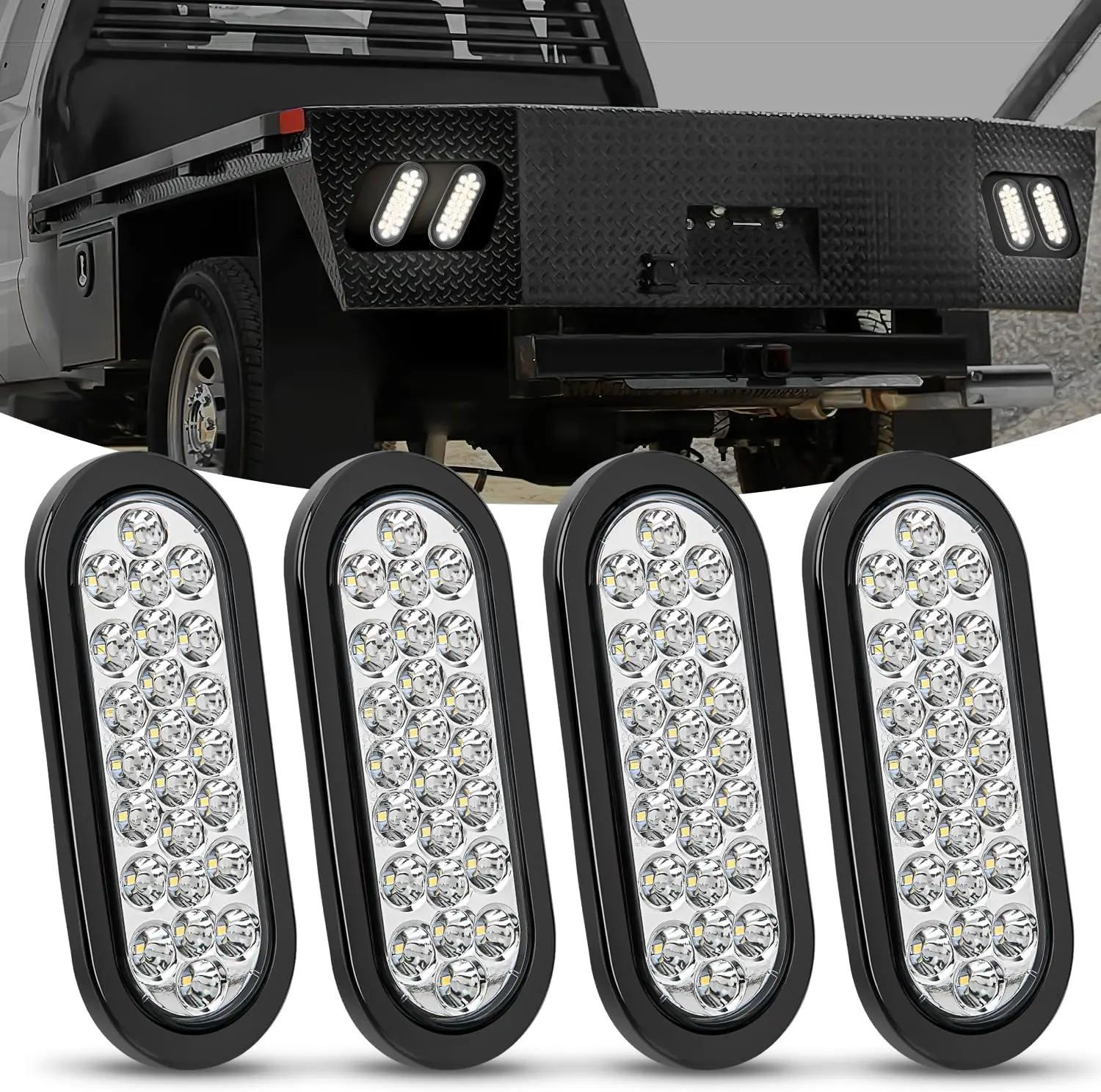Nilight 6Inch Oval Flush Mount Trailer Backup Reverse Lights, 4PCS 12V 24-LED Array White Lights with Grommets & Plugs, IP67 Waterproof for Trucks/Trailers, Oval Light