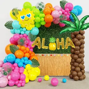 160Pcs Hawaiian Tropical Beach Luau Balloon Garland Arch Kit Party Decorations With Aloha Green Palm Tree Pineapple Foil Balloon For Summer Birthday Party Decorations