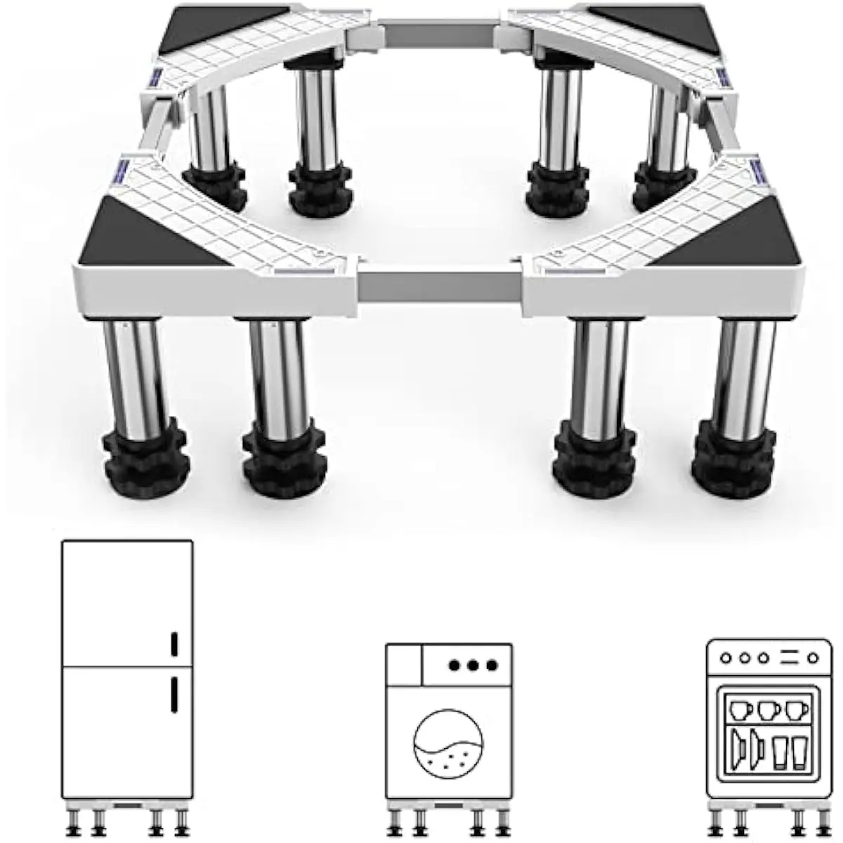 SEISSO Mini Fridge Stand Height 7"-8.2". Upgraded 8 Heavy Duty Feet Adjustable Washing Machine Stand, Load Capacity 992LB. Refrigerator Stand, Washer and Dryer Stand for Home Width 17.7"-25.6"