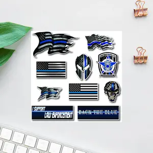 Thin Blue Line Police Support Sticker Pack, US Flag & Spartan Skull Blue Line Decals, Law Enforcement Support Vinyl Stickers for Cars, Laptops & Gear