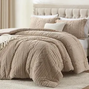 Fluffy Twin Comforter Set, Beige Bedding Comforter Twin Size, 2 Piece Boho Sherpa Fleece Bed Set Fuzzy Bed Comforters Soft Warm