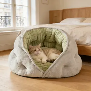 Furry Luck plush pet nest bed — Cloud Dumpling comfort nest: 360° wrap-around deep sleep cat bed — stress-relief ultra-soft milk velvet material — comfortable indoor decompression pod — suitable for small dogs and cats; comfortable sleeping bed