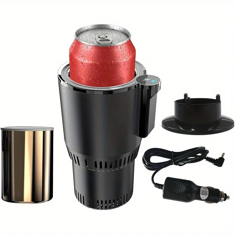 12V Car Cup Cooler & Warmer, Keeps Drinks Cold or Warm, Long-Press Start, Fits 18.6oz Cans/Bottles, Use with Aluminum Cup, Portable Beverage Holder for Truckers, Road Trips, Camping & Office