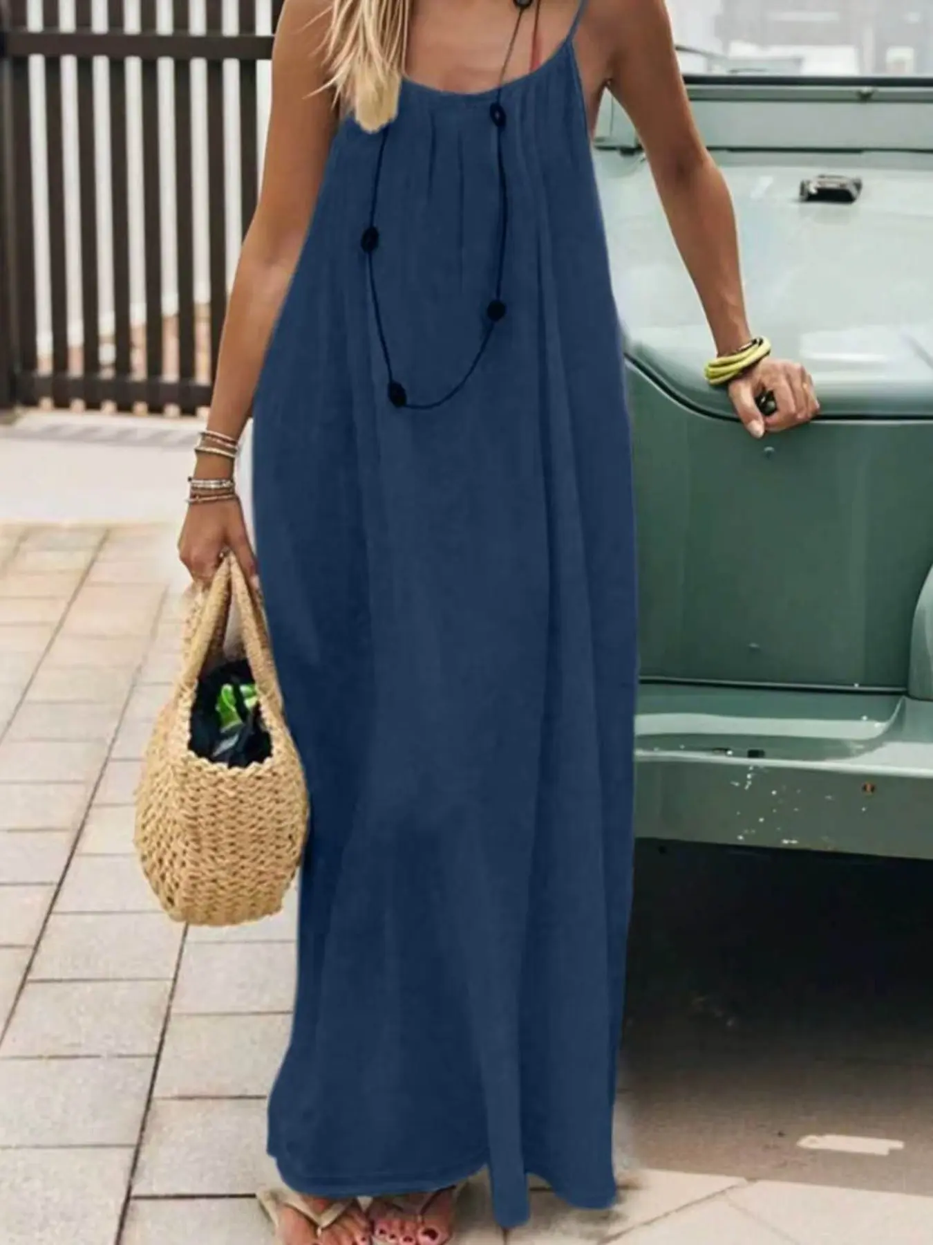 Casual Solid Color Halter Long Dress, Deep Back Design, Chic Vacation Style, Loose Fit, Flowy Fabric, Perfect for Relaxing Days, Summer