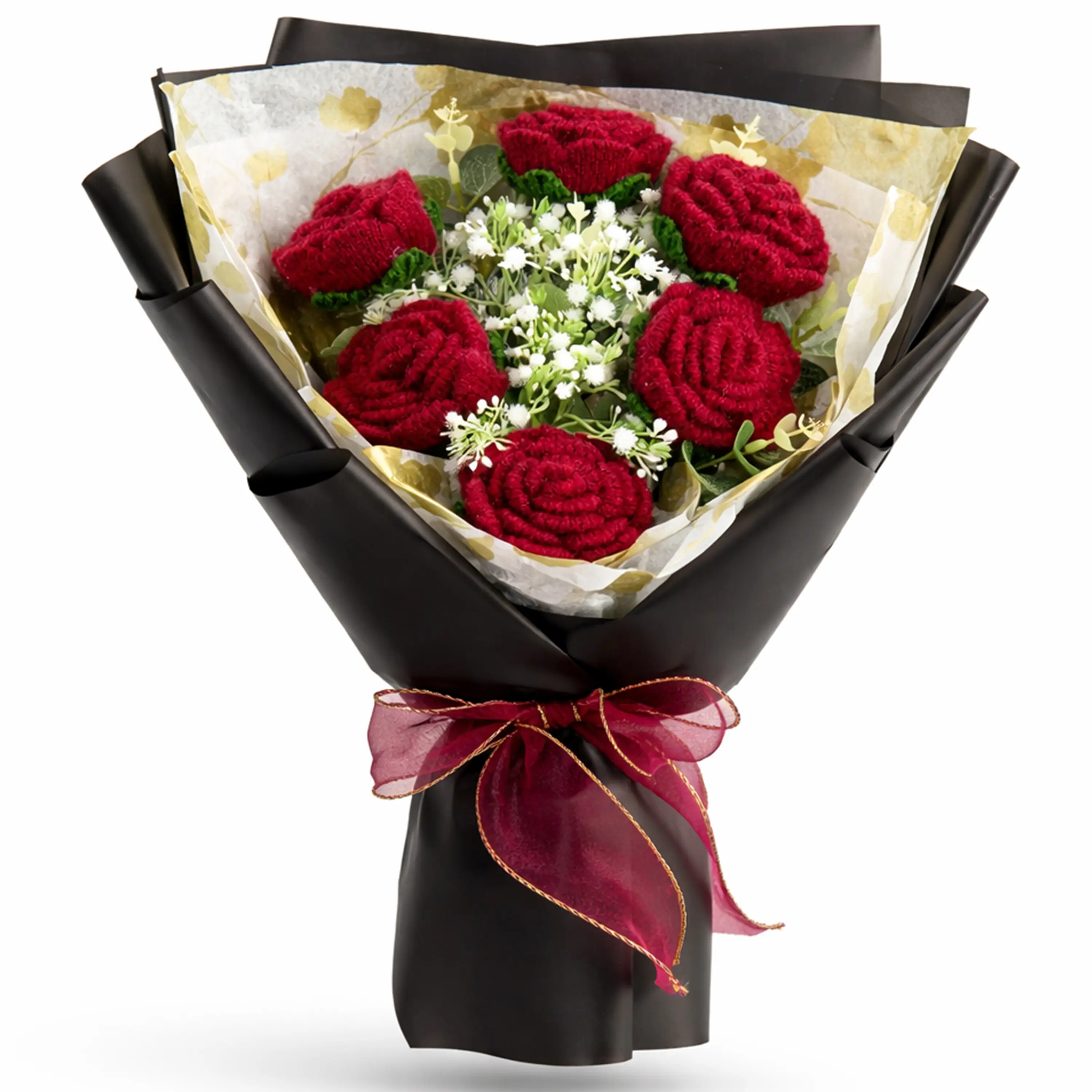 Handmade Crochet Flowers Bouquet Gift for Girlfriend Birthday Wedding Anniversary Just Because Graduation Gift with Eternal Red Roses Forever Flowers for Her with Greeting Card US Fast Shipping Romantic Home Decor Women's Gift