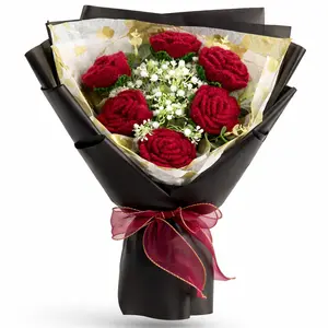 Handmade Crochet Flowers Bouquet Gift for Girlfriend Birthday Wedding Anniversary Just Because Graduation Gift with Eternal Red Roses Forever Flowers for Her with Greeting Card US Fast Shipping Romantic Home Decor Women's Gift