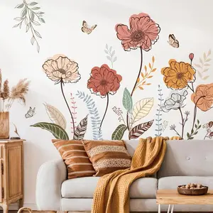 Bohemian Flower Pattern Wall Sticker, Decorative Wall Sticker, 2 Counts Floral Wall Decal, Self-adhesive Wall Decor for Home Living Room Bedroom TV Wall Sofa Background Wall, Ornaments