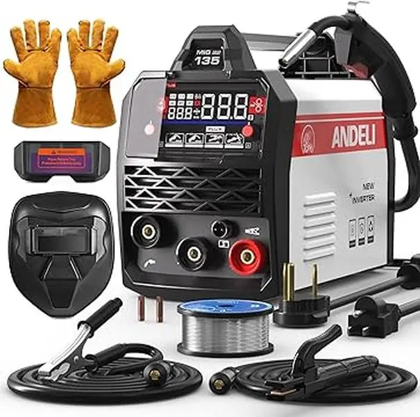 ANDELI 135A Dual Voltage 110V/220V Gasless Digital Welding Machine - IGBT Inverter Tool with Flux Core MIG, Lift TIG, Stick Functions, Large Display, Torch, Wire, Portable Mig Welder 135A 110V/220V Special