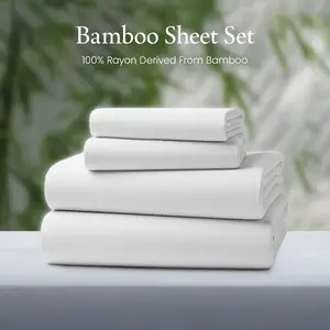 APSMILE Bamboo Sheet Sets 4 Piece , Organically Growth, Silky Soft & Cooling, 4 Piece (1 Fitted Sheet, 1 Flat Sheet and 2 Pillowcases) White Bedding Set with 15" Deep Pocket mothersdaygift