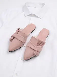 Upgrade Your Daily Style!  Elegant Suede Bow Mules | Pointed Toe Flat Slip-On Shoes