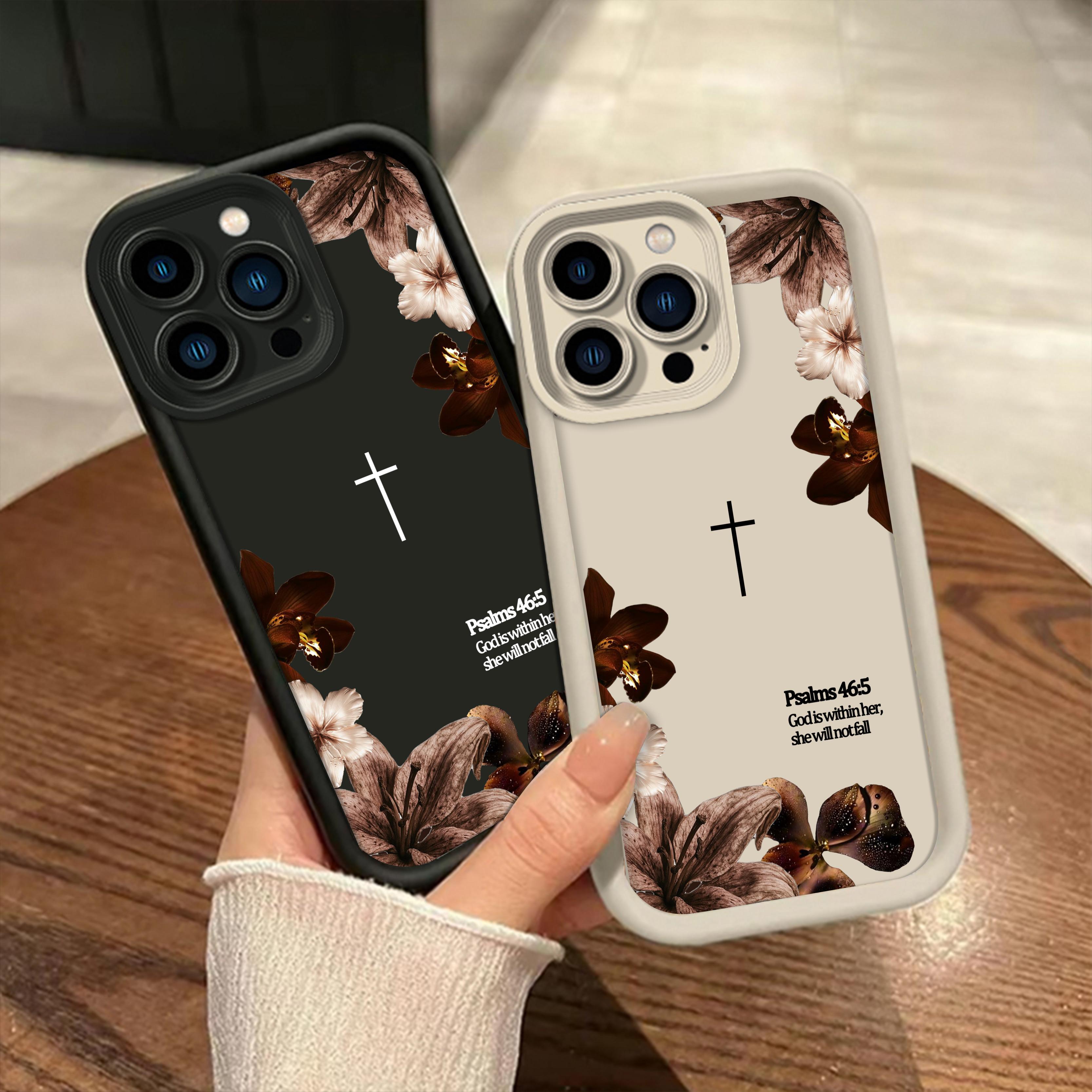 Vintage Floral Aesthetics Lanyard Phone Shell Christian Psalms 46:5 Cross for iPhone Samsung 17Pro Max Air 16 15Plus 14 13 12 11 XR XS Galaxy S25 S24 S23 S22 A71 A56 A55 A54 A53 A52 Matte Finish Anti Drop Bumper Religious Birthday Gift For Her .NN114