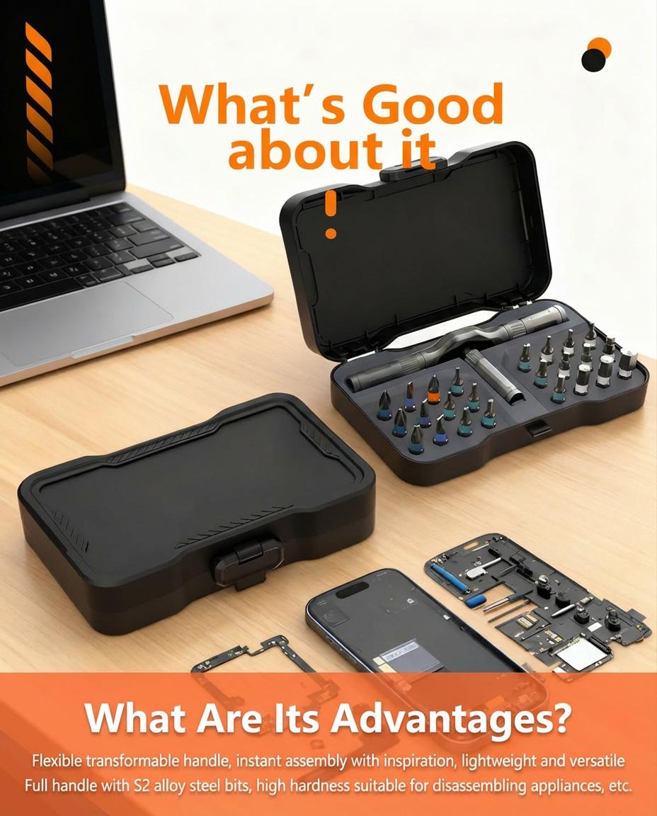 24 in 1 Magnetic Ratchet Screwdriver Set, Pocket Portable Hand Tools, DIY Compact Home Repair Tool Box with Interchangeable Bits, Switchable Multi-Tool Kit