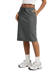 ODODOS Women's Back Split Knee Length Skirt - Cotton French Terry Drawstring Tie High Waist Casual Skirts with Pockets summerwins