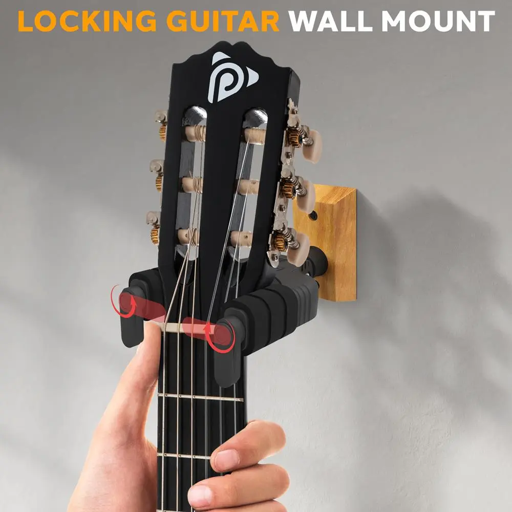 Guitar Wall Hanger Mount Stand – Auto Locking Swivel Guitar Wall Mountable Hook with 45° Rotation & EVA Cushion Protection - Screws & Location Sticker Included