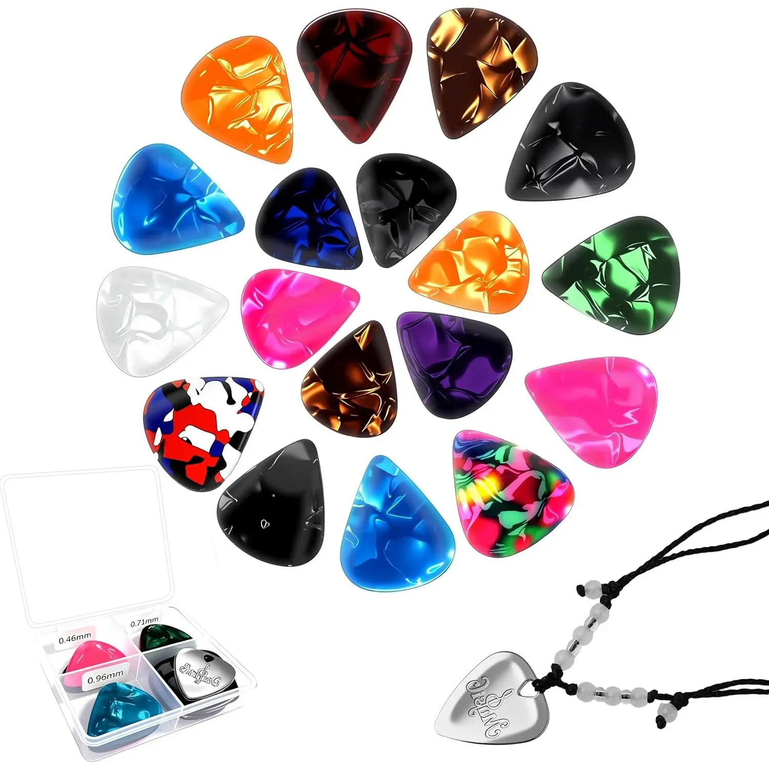 21 Packs Guitar Picks, 0.46 0.71 0.96 mm, Celluloid Plectrums for Electric Acoustic Guitars Bass Ukulele, Guitar  for Men Women Players