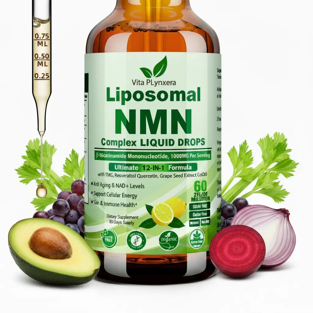 NMN Supplement Liquid Drops, Ultimate 12-in-1 NMN Beta 1000mg w. Quercetin TMG Resveratrol Coq10 Astaxanthin for Anti Aging Energy & Immune, NMNH Alternative Liposomal High Absorption For Women Men
