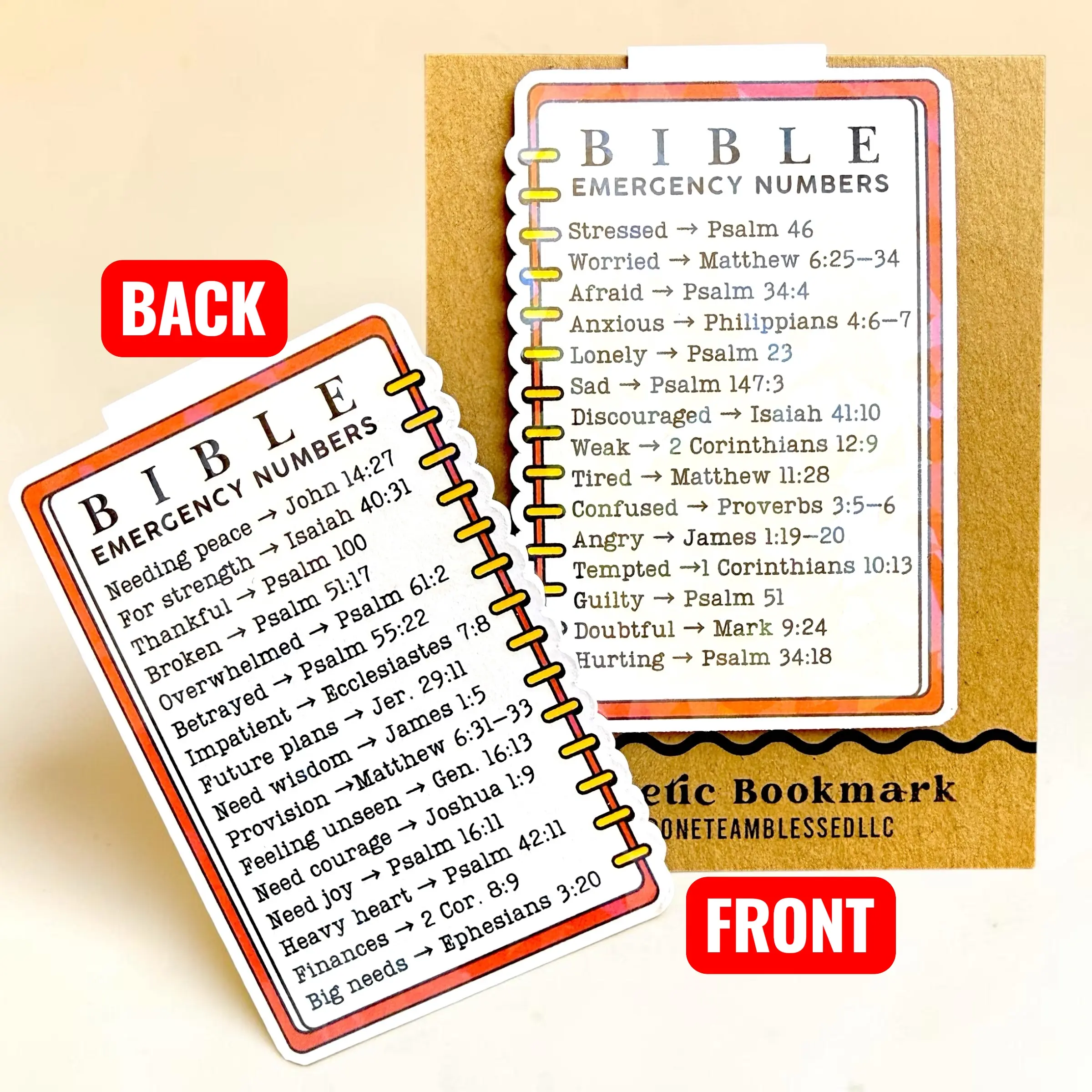 Bible Emergency Numbers Magnetic Bookmark | Christian Scripture Bookmark with Holographic Finish