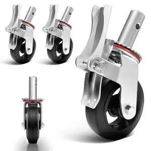 Scaffolding Wheels, 6 Inch Scaffold Wheels Set of 4, Rubber Swivel Casters with Dual Locking Brakes & Thickened Steel Plate, Heavy Duty 4800lbs Capacity for Scaffold, Shelves, Workbench