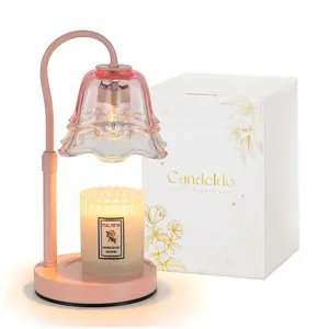 Pink Flower Candle Warmer Lamp with Timer: Candle Warming Lamp with 2 Bulbs Height Adjustable Wax Warmer Dimmable Coquette Preppy Room Home Decor Valentines Gift for Women