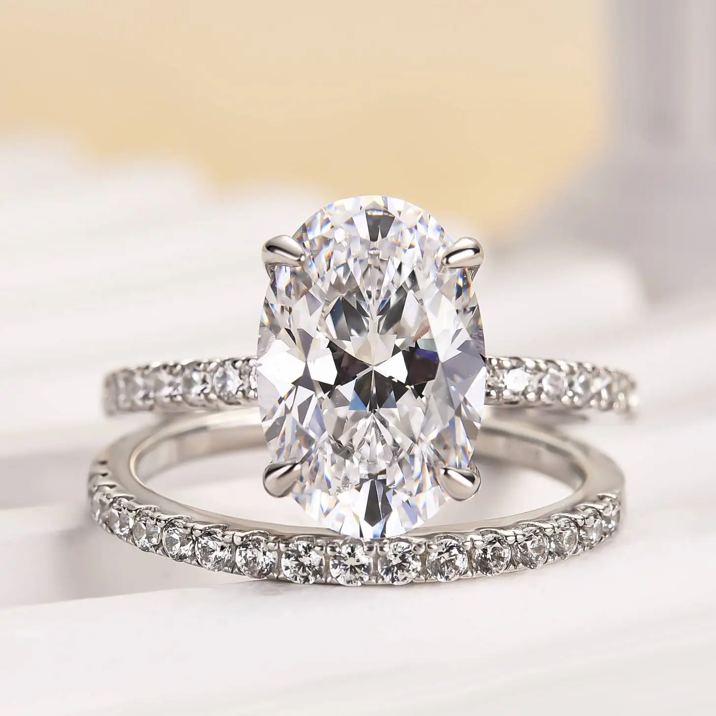 Effinny 3.5ct Classic Created Oval Cut Wedding Ring Set in S925 Sterling Silver, 5A Grade Cubic Zirconia Women's Promise Ring, Anniversary Ring Outdoo