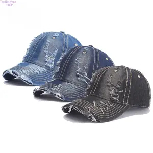 Premium Cotton Distressed Denim Baseball Cap for Women Men, Vintage Washed Ripped Jean Dad Hat, Adjustable Classic Sun Hat, Lightweight Breathable Casual Cap for Daily Streetwear Outdoor Travel & Summer Activities