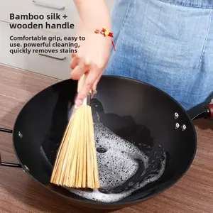 Bamboo Pot Scraper Brush, Traditional Bamboo Dish Brush, Non-Stick Oil Cleaning Tool for Kitchen