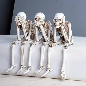 3-Piece High-Quality Resin Skull Set, Boho Aesthetic, Halloween Easter Home Office Decor, Shelf Table Window Edge Decoration, Indoor Outdoor Artifacts