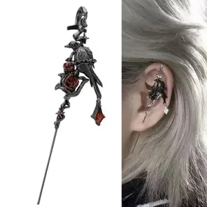 Gothic charming ear jewelry delicate moon ear hook piercing crow cross earring hooks for women wedding jewelry accessories