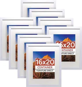 16x20 Inches Set of 8, Picture Frames with Beveled Mat & Built-in Wall Mounting Hanger, Horizontal and Vertical Format