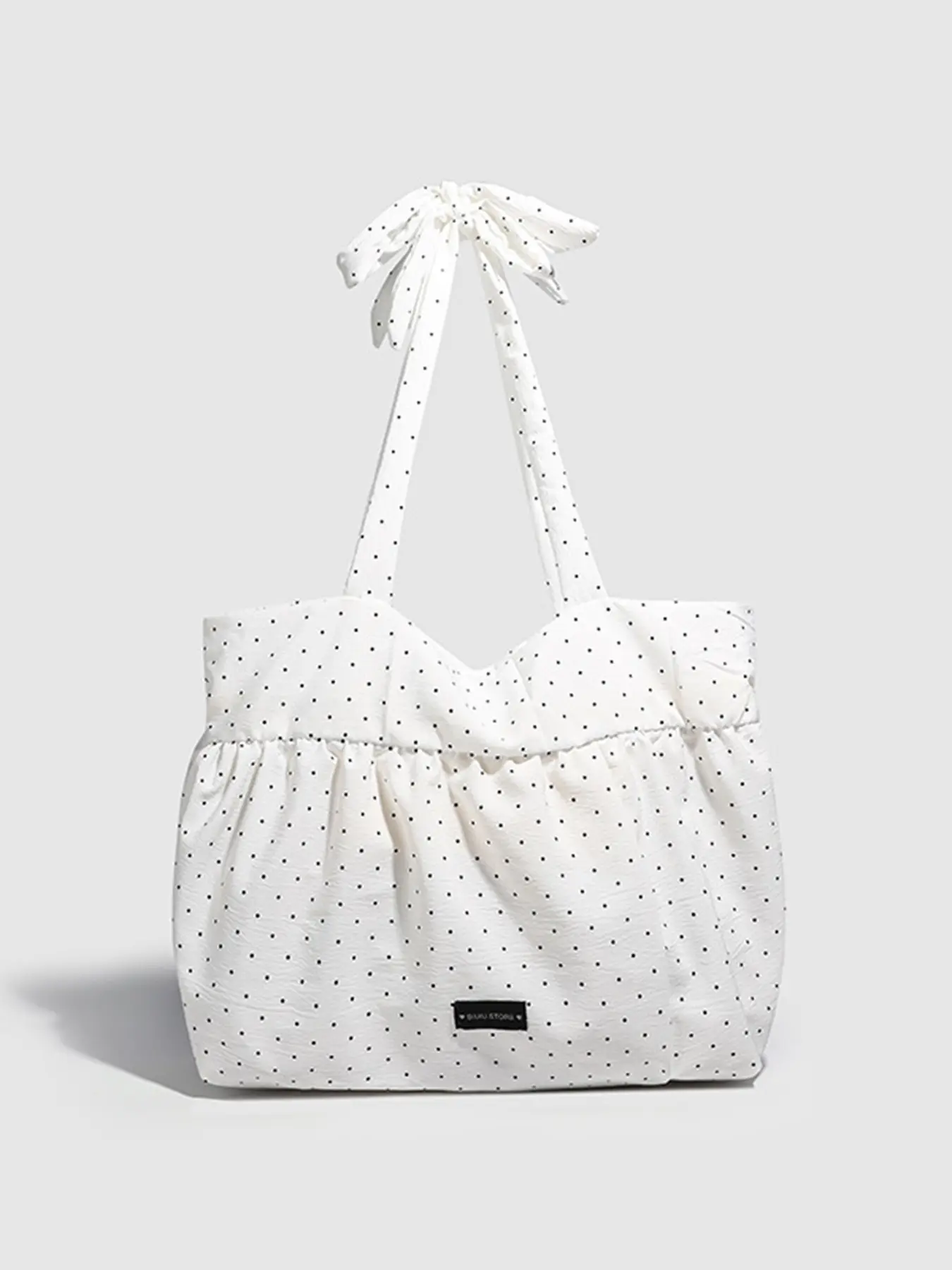 Minimalist style fashionable texture pleated polka dot tote bag, large capacity casual versatile shoulder bag, adjustable shoulder strap, can accommodate tablets, files, suitable for commuting and shopping, Casual Trendy Bag