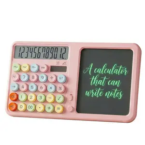 2-in-1 Silent Desktop Calculator with LCD Writing Tablet, Solar Powered Financial Calculator & Digital Memo Pad for Office