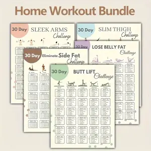 30-Day Home Workout Challenge Poster Set, 10 Fitness Plans for Arms, Legs, Abs & Side Fat-Burning, Fitness Goals Posters, Visual Learning Tools, Unframed 8x10-Inch Size