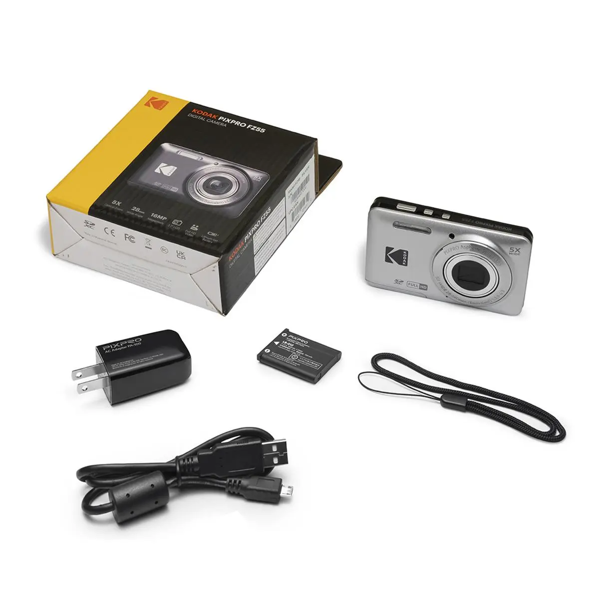 Kodak PIXPRO FZ55 Compact Friendly Zoom Digital Photo Camera - Rechargeable, Silver, Built-In Lens for High-Quality Pictures, Automatic Photo And Video Point & Shoot Cameras