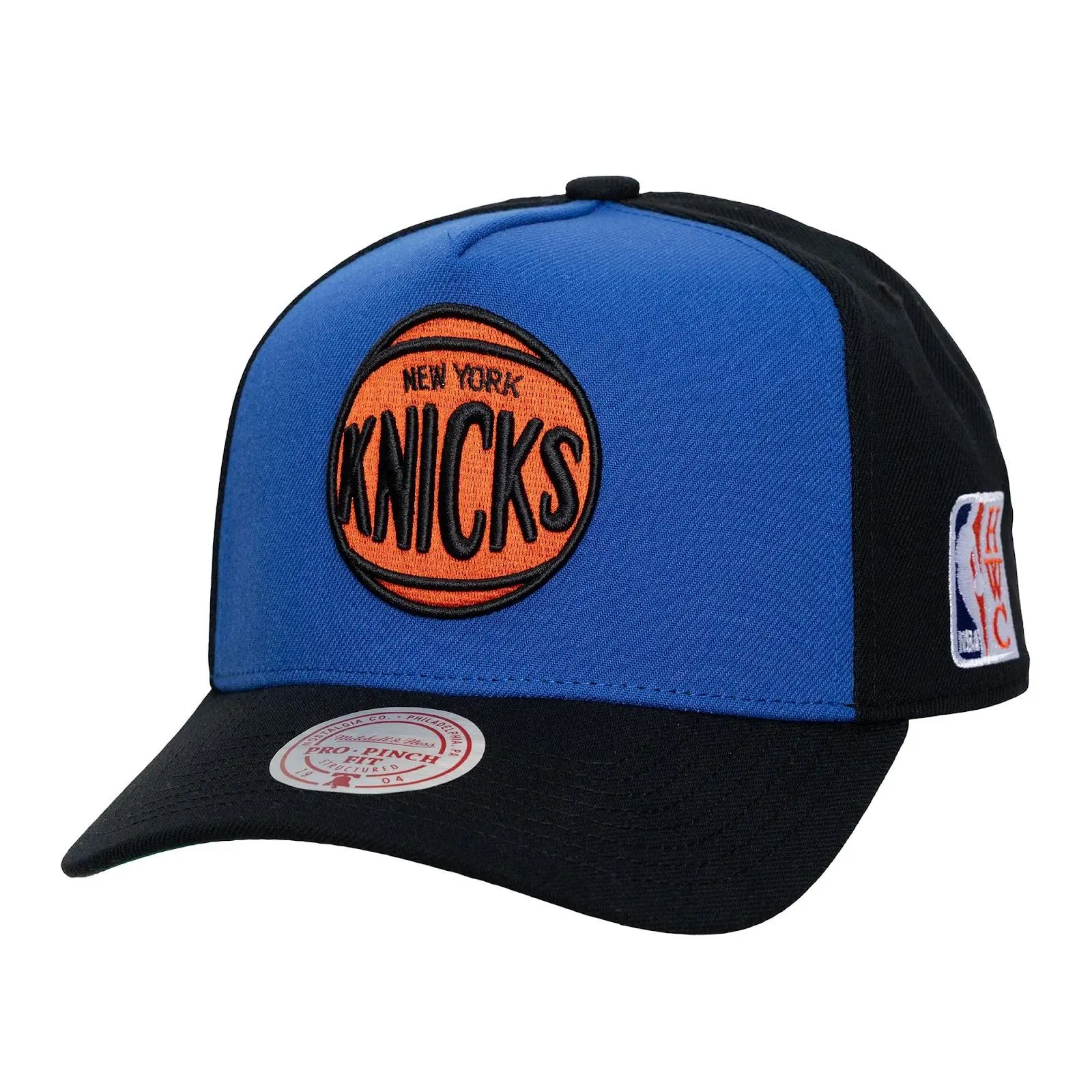 Mitchell & Ness NBA New York Knicks Blue/Black Hardwood Classics Legendary Home Pro Acrylic Unisex Casual Graphic Pinch Snapback Hat with Knicks Logo, Adjustable Throwback Fan Gear Cap